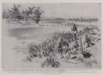 The War in the Philippines, American Troops fording the Bagbag River before the Capture of Calumpit